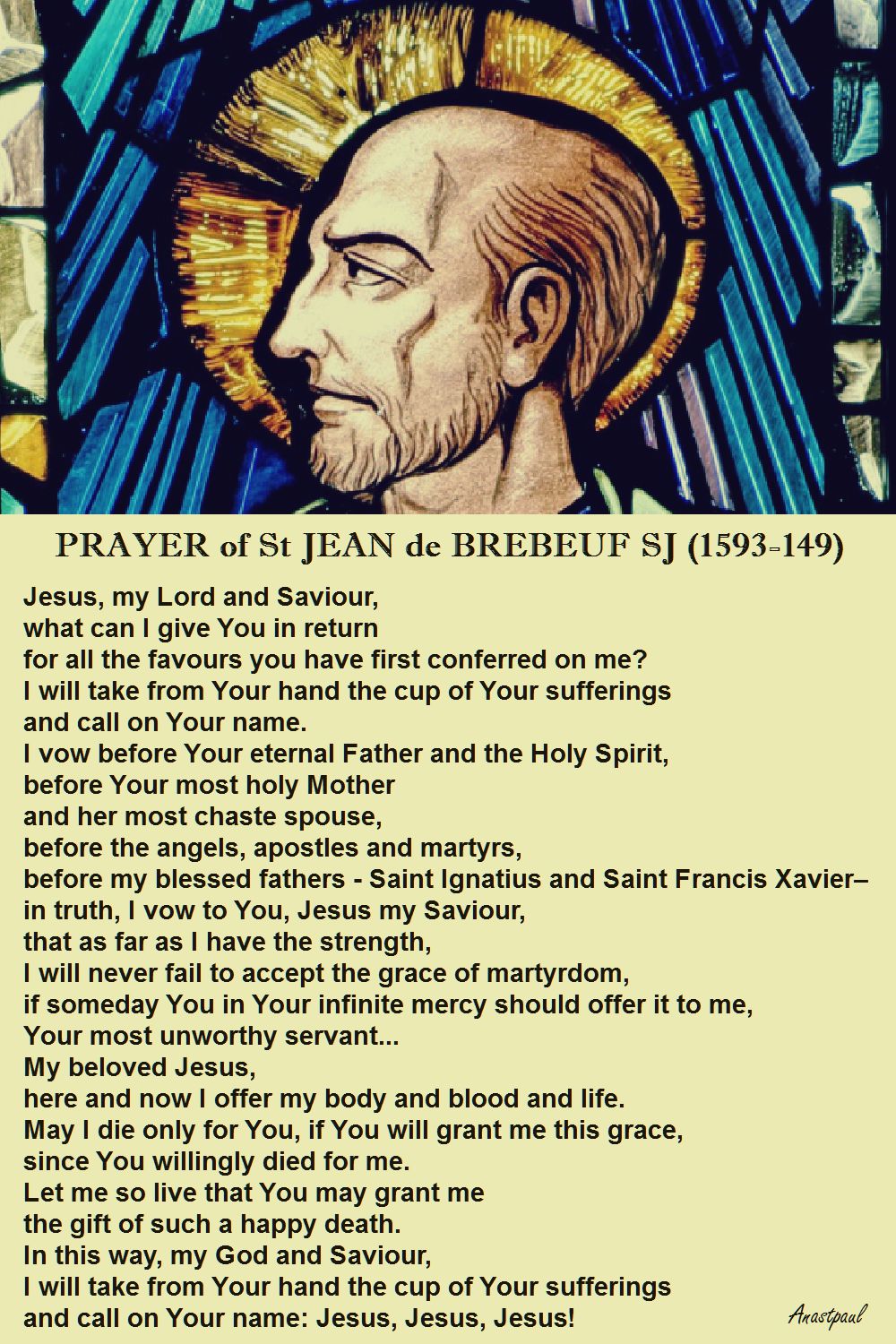 PRAYER OF ST JEAN DE BREBEUF