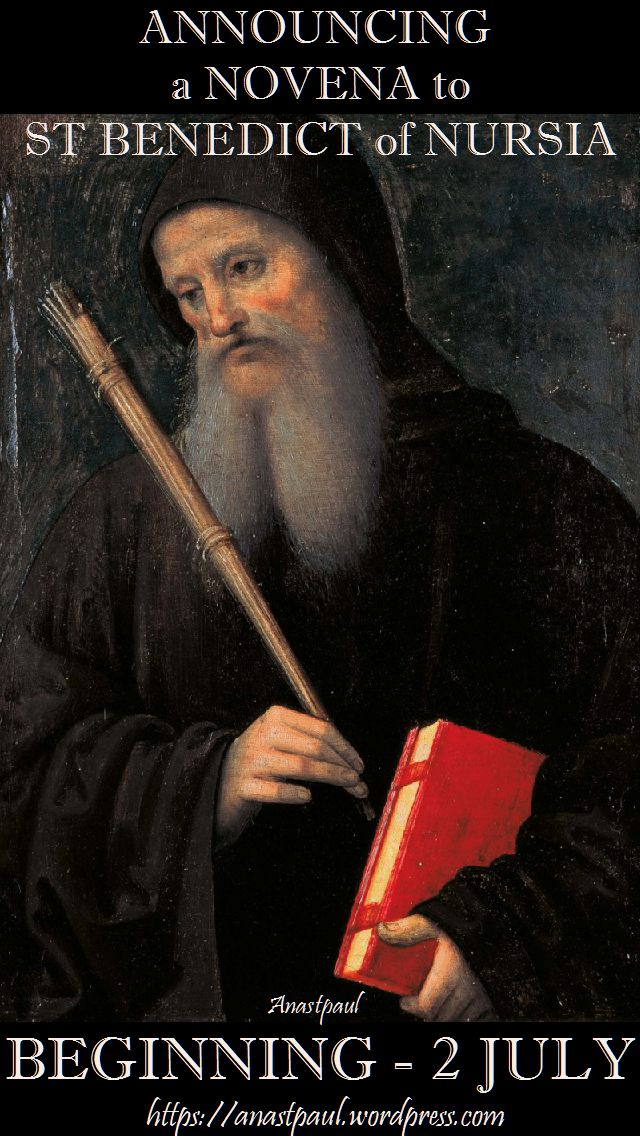 announcing a novena to st benedict beginning 2 july