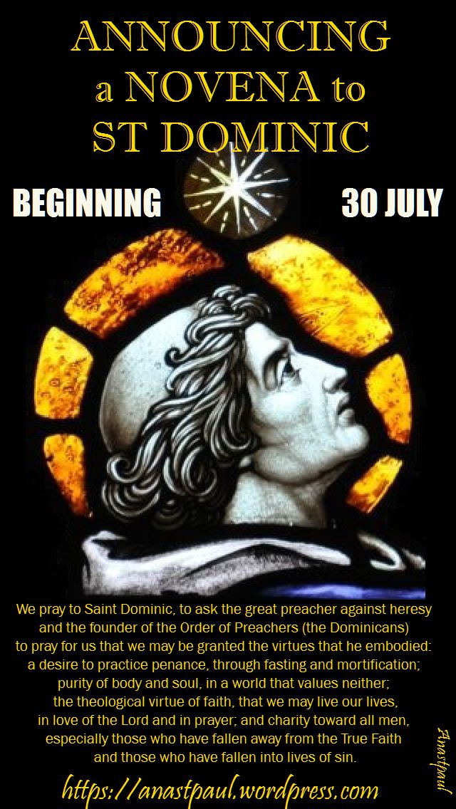 ANNOUNCING A NOVENA TO ST DOMINIC FOR FALLEN CATHOLICS