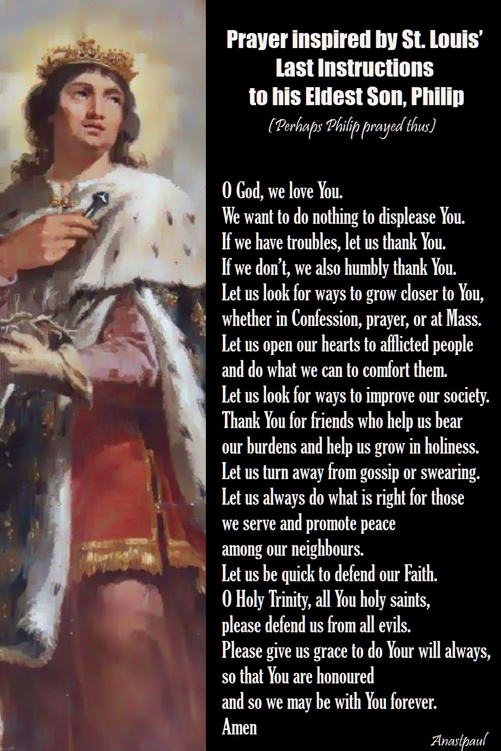 prayer inspired by st Louis' last instructions - st louis king of france