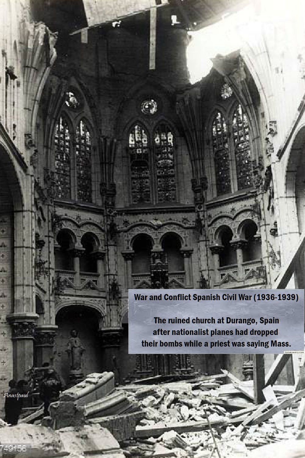 RUINED CHURCH AT DURANGO, SPAIN-SPANISH CIVIL WAR