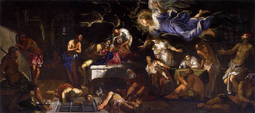 Tintoretto,_Jacopo_-_St_Roch_in_Prison_Visited_by_an_Angel_-_1567