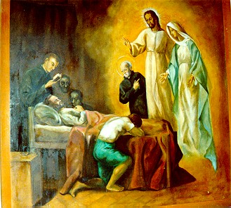 St Peter Claver sees Jesus Christ and the Virgin before death