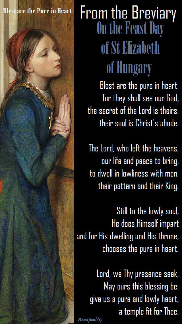 blest are the pure in heart - on feast of st elizabeth of hungary - 17 nov 2017