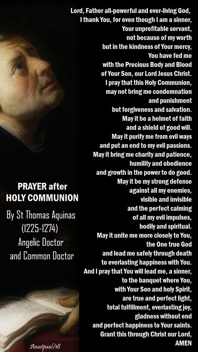 prayer after holy communion by st thomas aquinas - 28 jan 2018