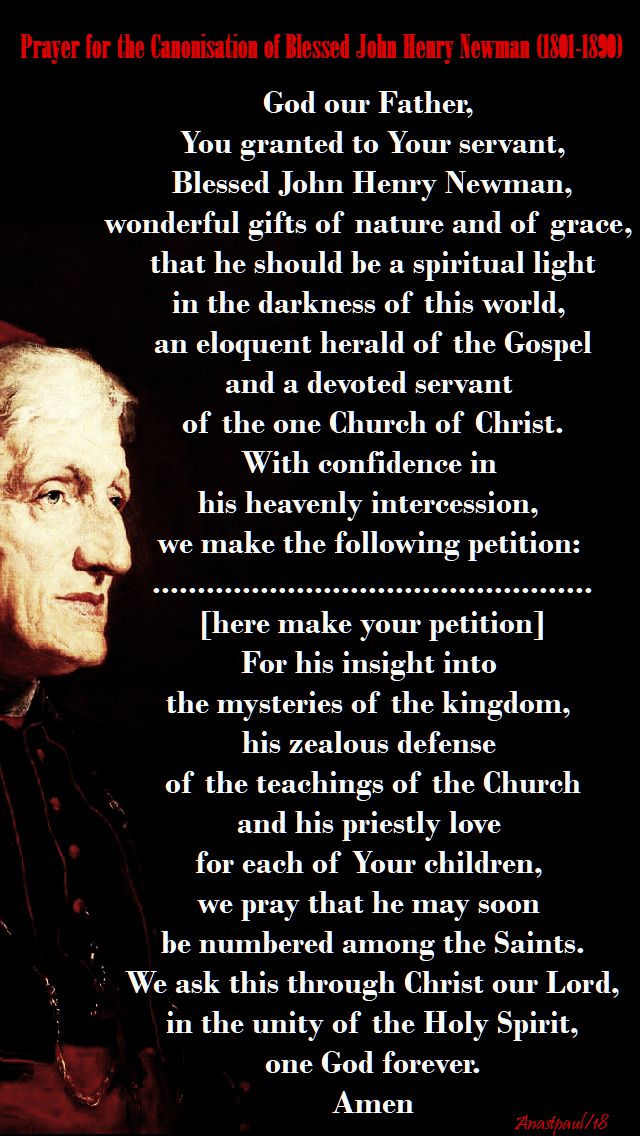prayer for the canonisation of bl john henry newman - 20 feb 2018