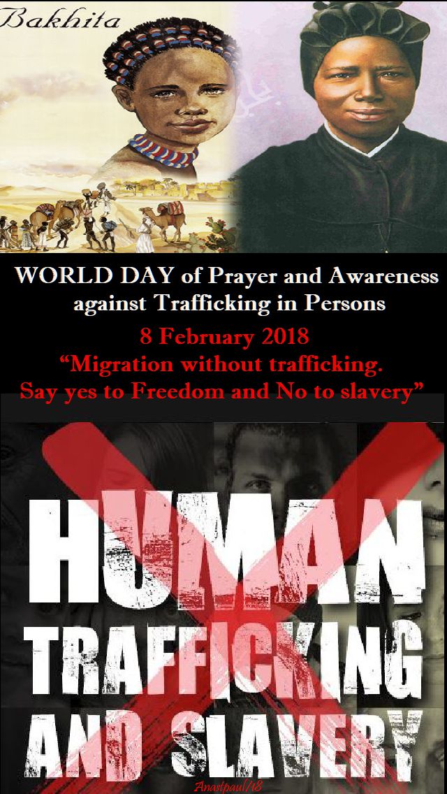 world day against trafficking theme - 8 feb 2018