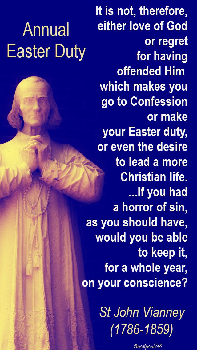 annual easter duty - st john vianney - 13 march 2018