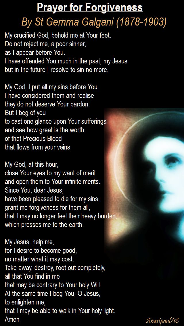 prayer for forgiveness - st gemma galgani - 11 april 2018