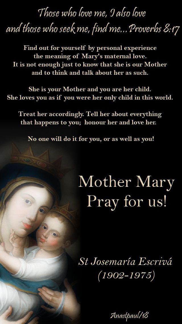 proverbs 8 17 - mary our mother, find out for yourself - st josemaria - 25 may 2018