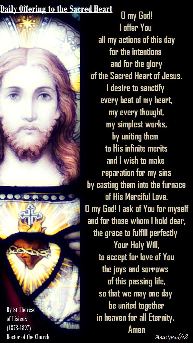 daily offering to the sacred heart - by st therese of lisieux - 15 june 2018