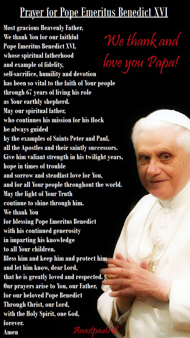 prayer for pope benedict XVI on his 67 anniversary - 29 june 2018