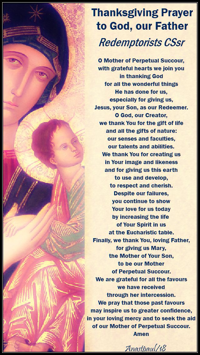 thanksgiving prayer to god our father for our mother of perpetual succour - redemptorists - 27 june 2018