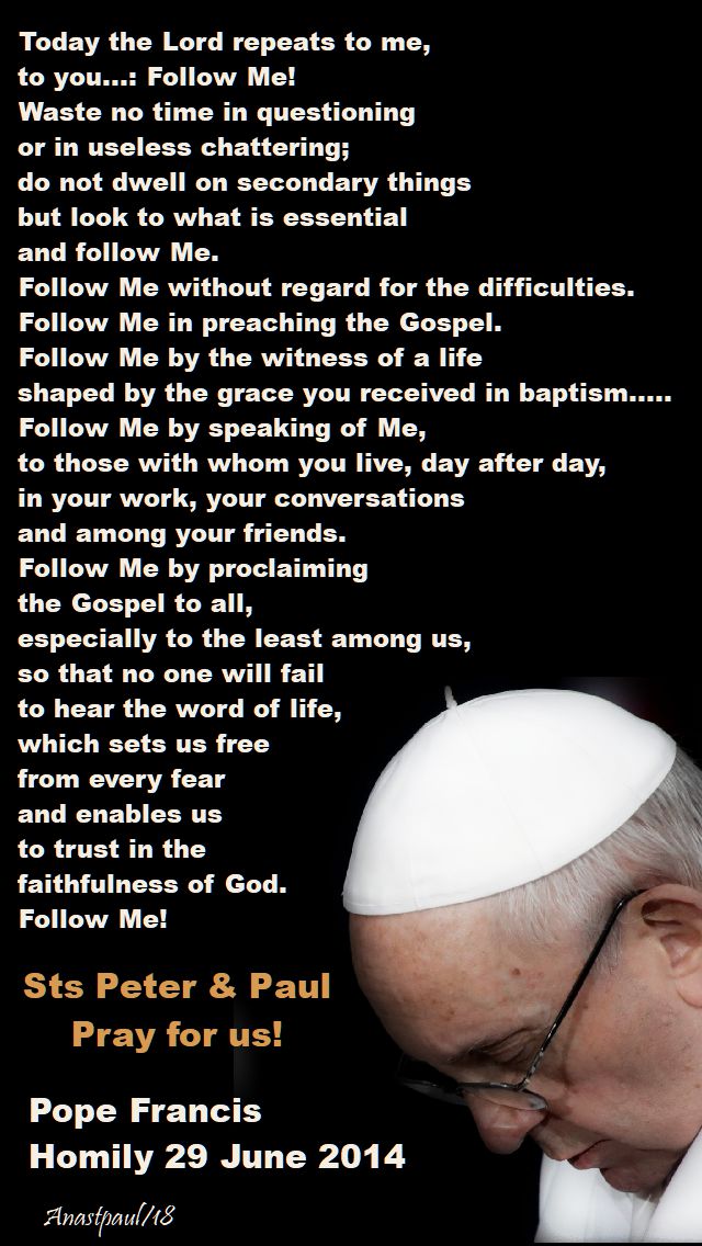 today the lord repeats to me - follow me - pope francis - 29 june 2018