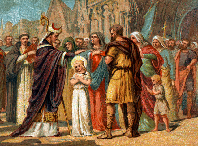 Illustration of Saint Genevieve with Saint Germain of Auxerre