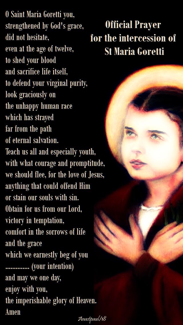 official prayer for the intercession of st maria goretti - 6 july 2018 - her memorial