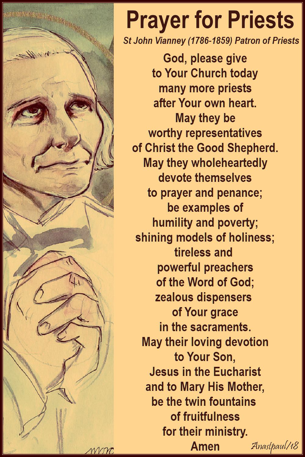 prayer for priests by st john vianney - no 3 - 18 july 2018