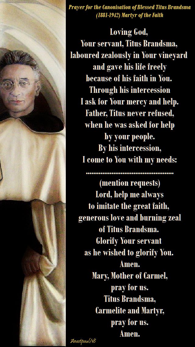 prayer for the canonisation of bl titus brandsma - 26 july 2018