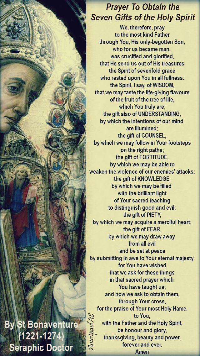 prayer to obtain the seven gifts of the holy spirit - st bonaventure - 15 july 2018