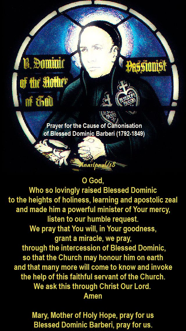 o god who so lovingly raised - prayer for the canonisation of bl dominic barberi - 27 aug 2018