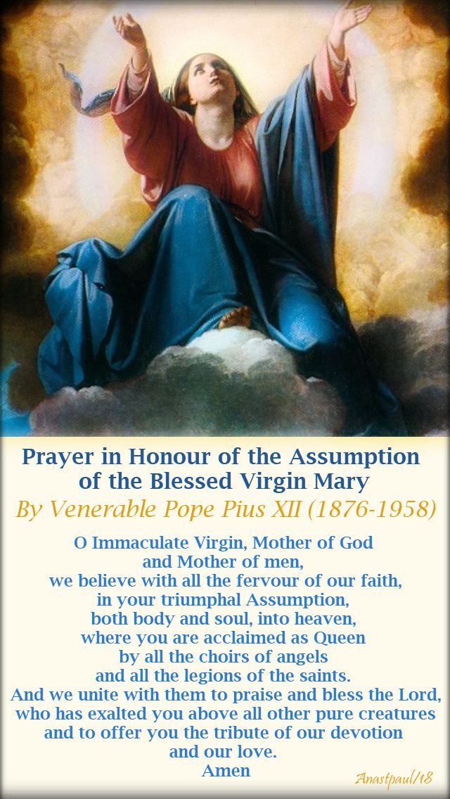 prayer in honour of the assumption of the blessed virgin mary by ven pius XII - 19 aug 2018