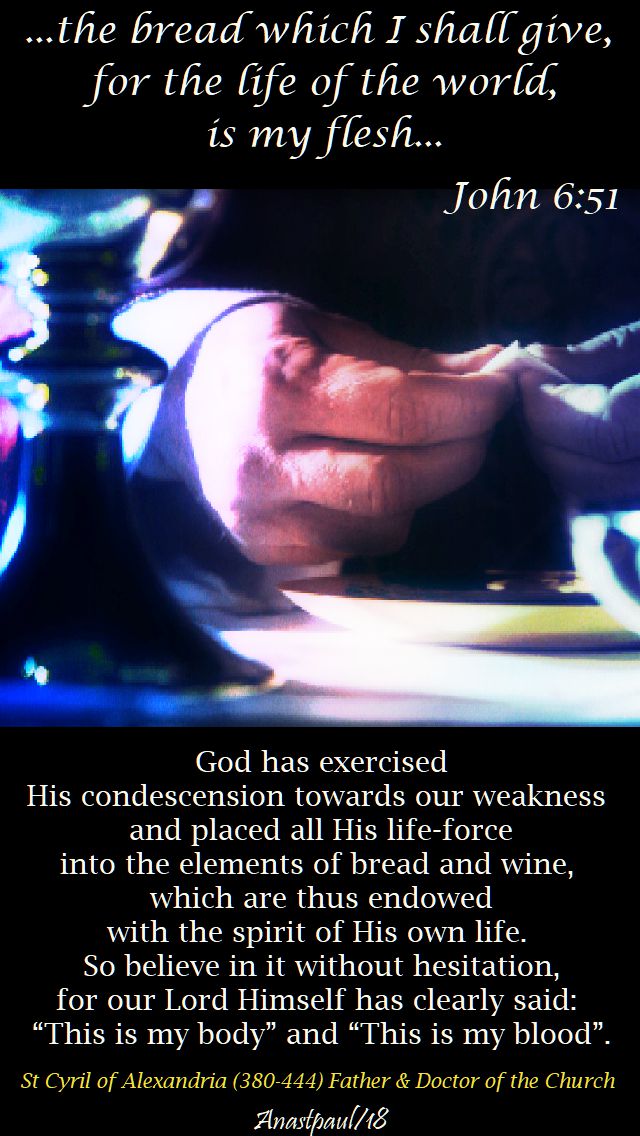 the bread which i shall give john 6 51 - god has exercised his condescension - st cyril of alex - 12 aug 2018