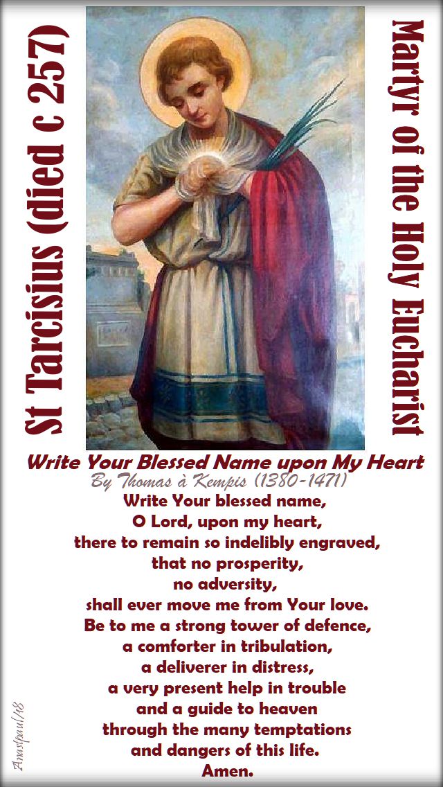write your blessed name upon my heart - thomas a kempis - mem of st tarcisius 15 august 2018