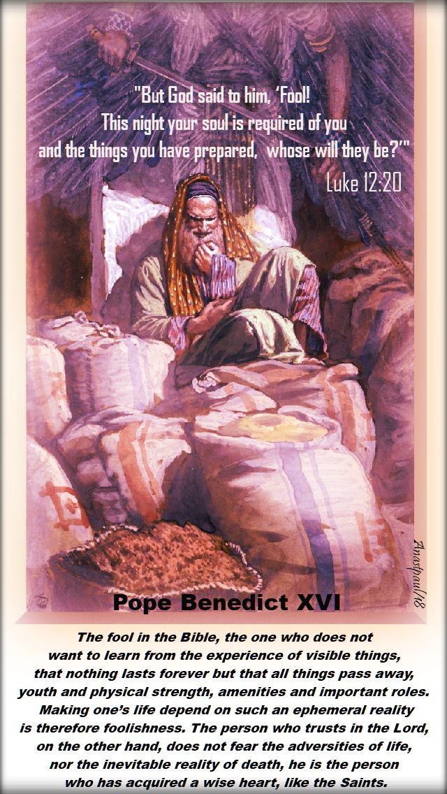 but god said to him - luke 12 20 - the fool in the bible - pope benedict - 22 oct 2018