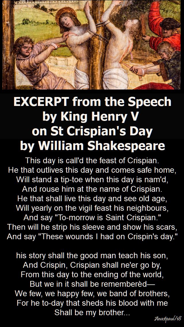 excerpt from the speech by henry V st crispians day - 25 oct 2018 shakespeare