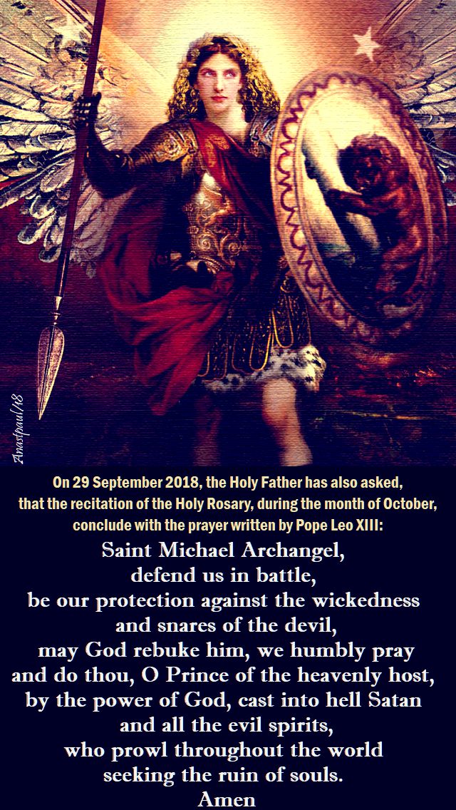 october - pray the st michael prayer - the holy father 29 sept 2018 - made on 1 oct 2018