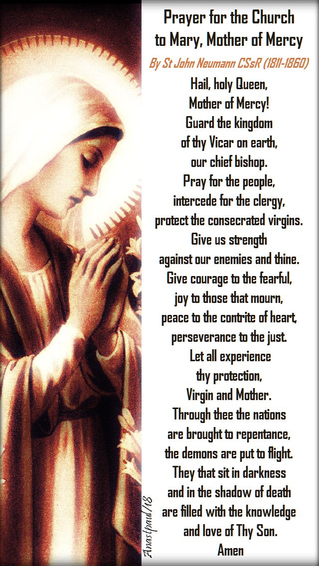 prayer for the church to mary mother of mery - 20 oct 2018 by st john neumann