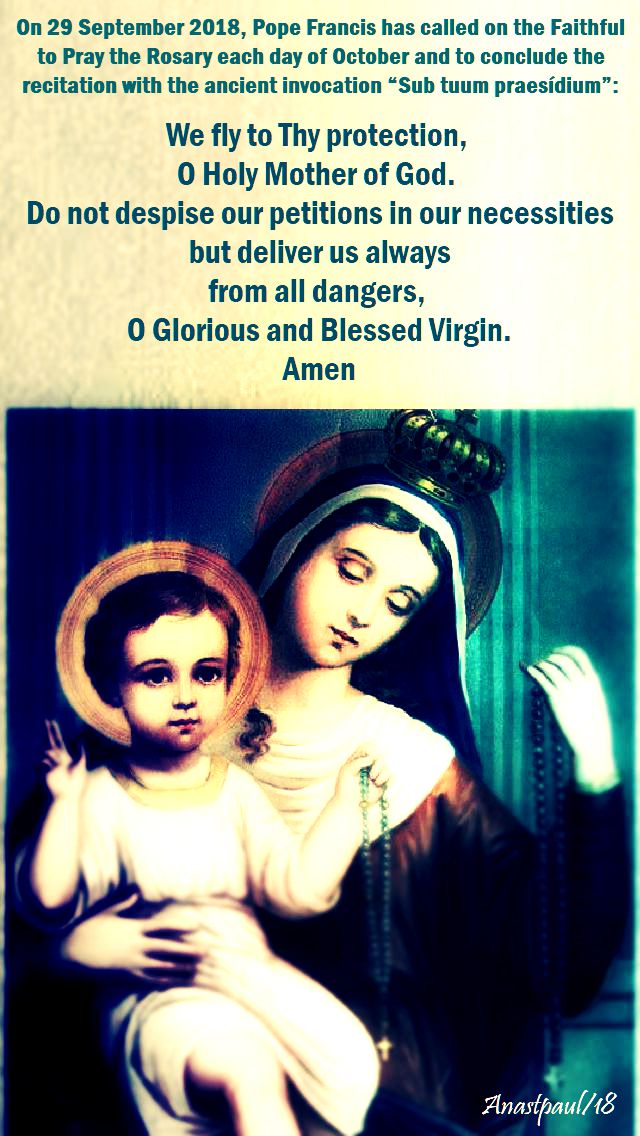 we fly to they protection - pope francis communique - oct rosary - no 2 - 1 october 2018