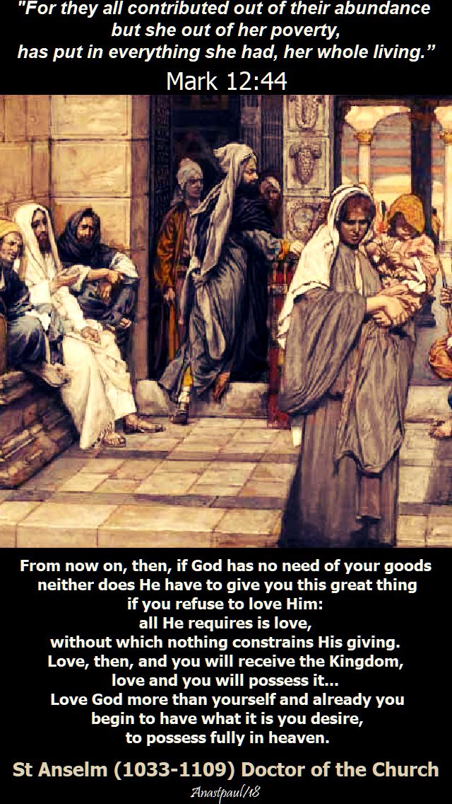 mark 12 44 - but she gave everything - from now on then - st anselm - 11 nov 2018