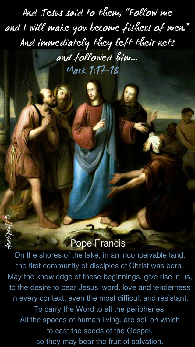 mark 1 17-18 and jesus said follow - on the shores of the lake - pope francis 14 jan 2019.jpg