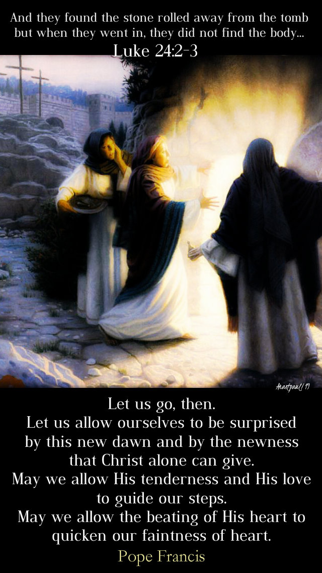 luke 24 2-3 and the found the stone -letus go then - pope francis holy sat 20 april 2019