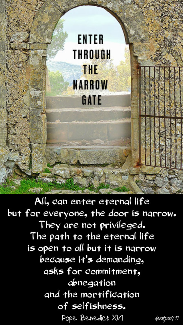 all can enter eternal life but for everyone the doo is narrow - pope benedict 25 aug 2019.jpg