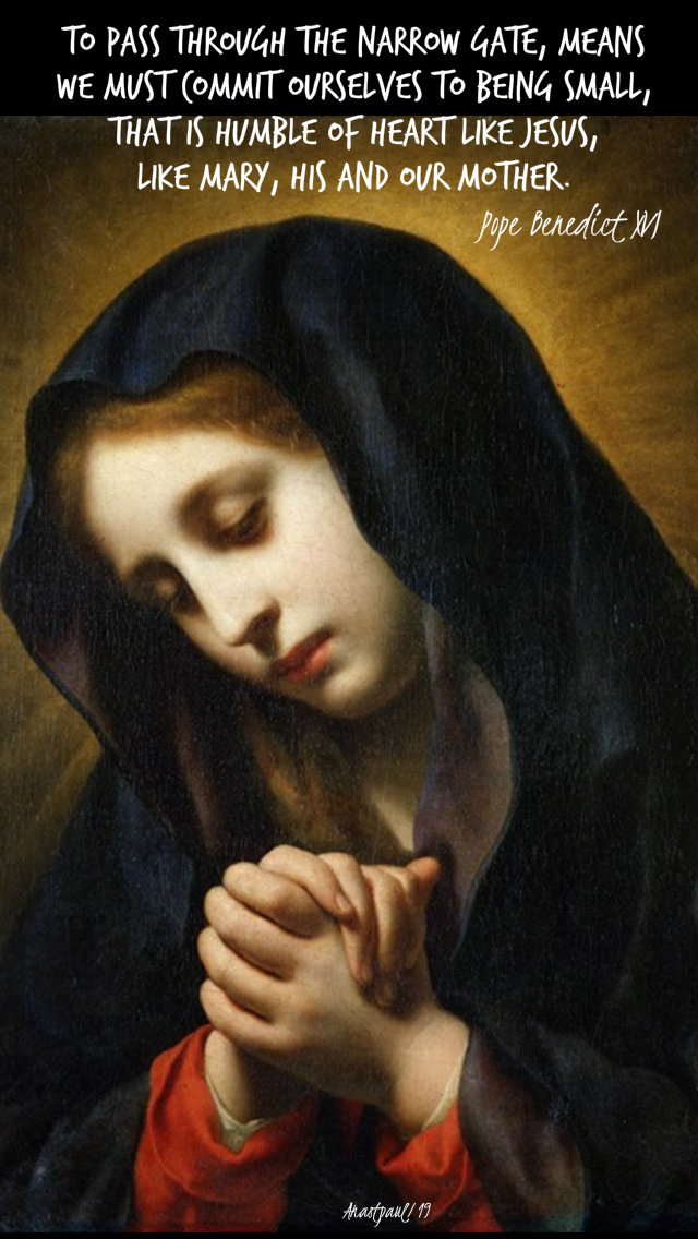 to pass through the narrow gate means we must commit ourselves to being small humble - pope benedict 25 aug 2019.jpg