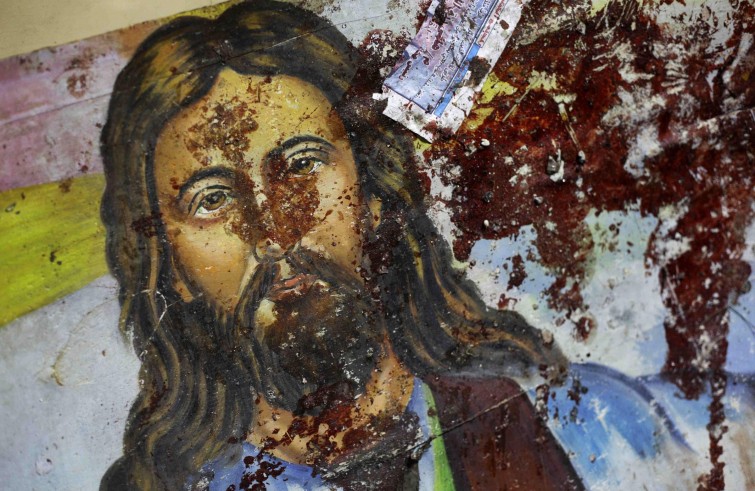 blood spattered icon of christ jesus martyrs