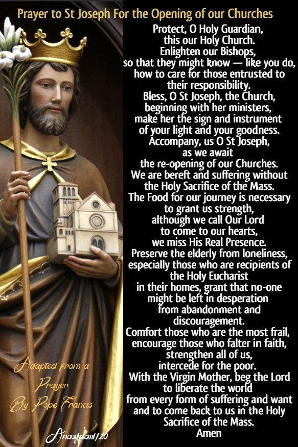 prayer to st joseph for the opening of our Chruches - covid 19 29 april 2020 adapted by pope francis
