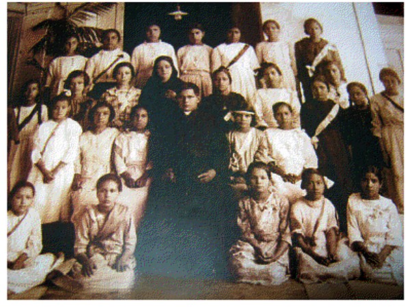 st sabas with his catechism class