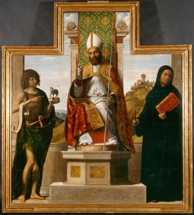 bl Lanfranc enthroned between St John the Baptist and St Liberius