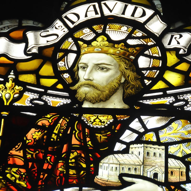 st david cropped detail face and church
