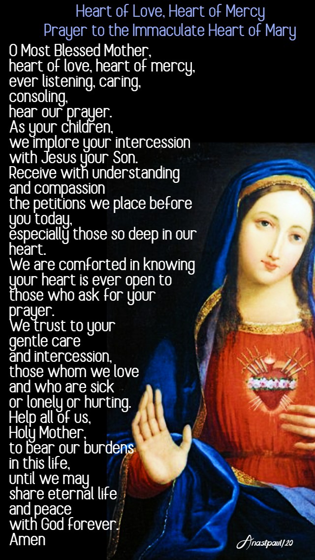prayer to the immaculate heart of mary hear of love heart of mercy 20 june 2020 feast of the imm heart