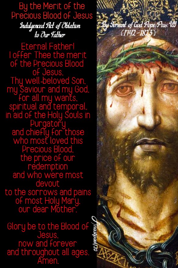 by the merit of the precious blood of jesus indulgenced act of oblation to the father - 8 july 2020