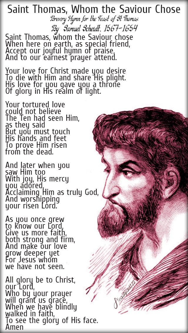 st thomas whom the saviour chose - breviary hymn - 3 july 2020