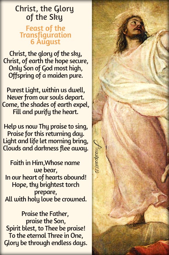christ the glory of the sky - feast of the transfiguration 6 aug 2020