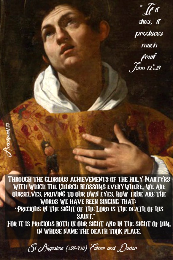 if it dies it produces much fruit john 12 24-through the glorious achievements of the holy martyrs - st augustine 10 aug 2020 st lawrence