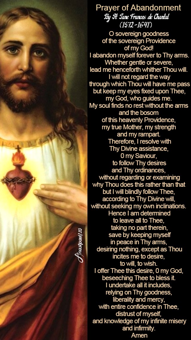 prayer of abandonment - st jane frances de chantal 12 aug 2020