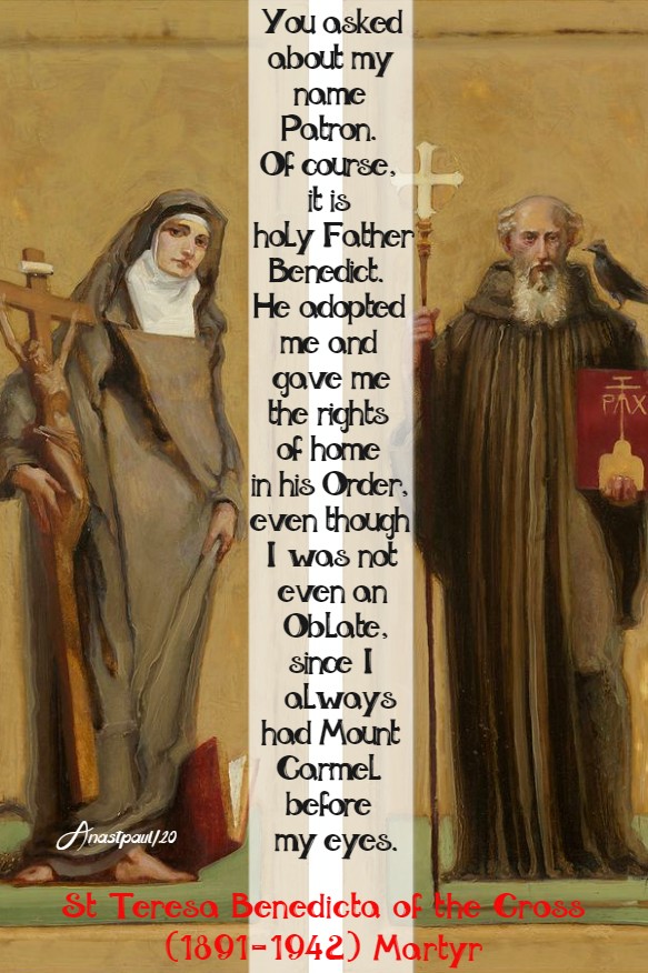 you asked about my name patron - st teresa benedicta 9 aug 2020
